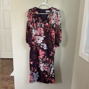 Eliza J Burgundy Floral Midi Dress